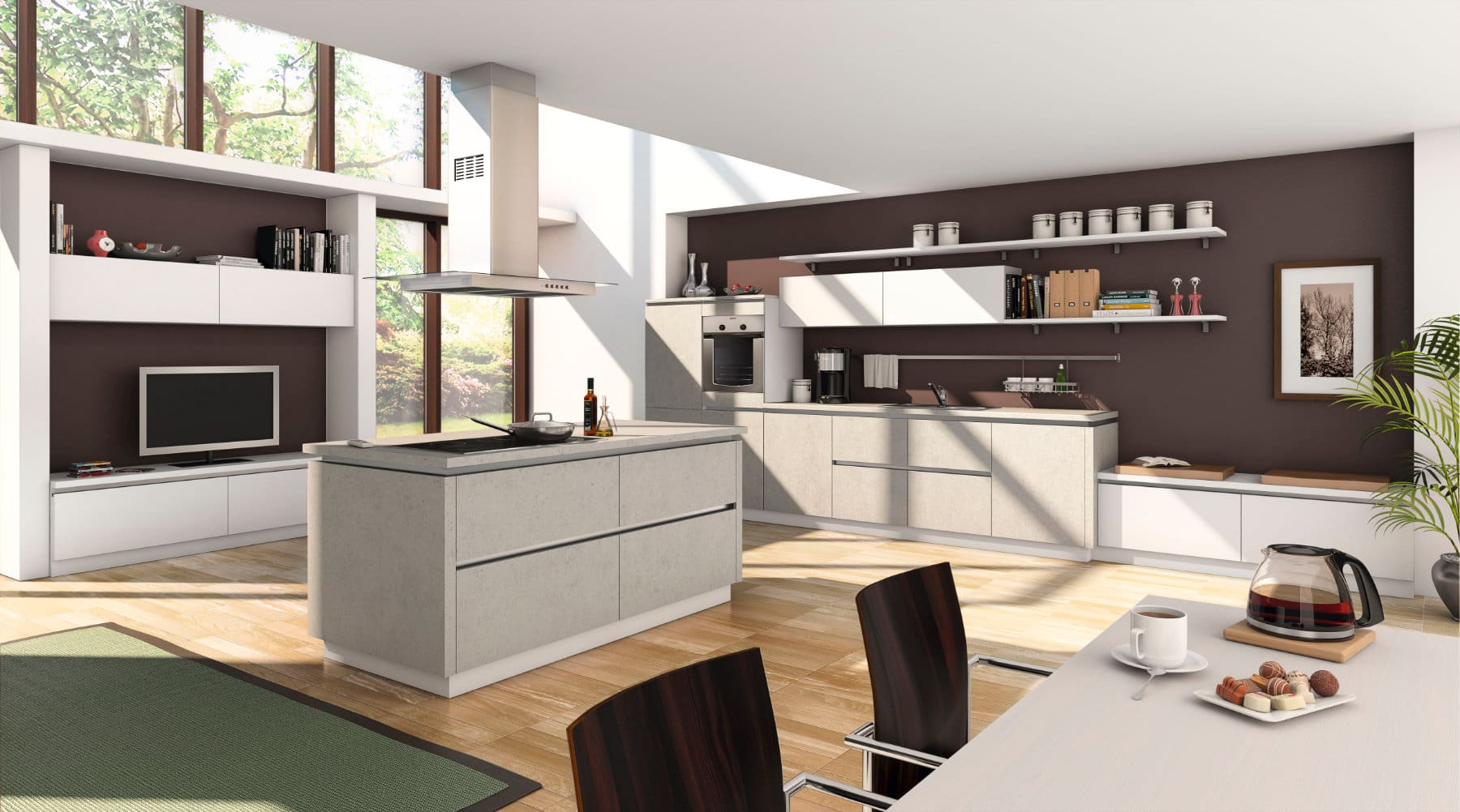 Bauformat Concrete Handleless Open Plan Kitchen With Island 1 | MHK Kitchen Experts