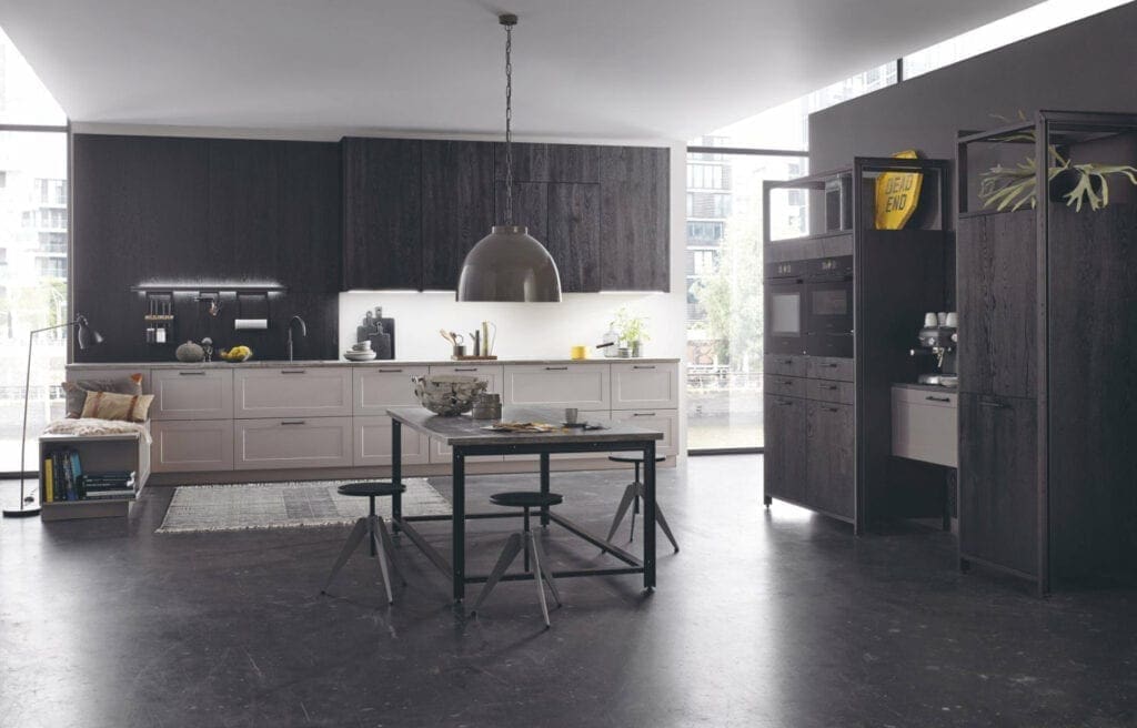 Bauformat Dark Wood Grey Shaker Open Plan Kitchen | MHK Kitchen Experts