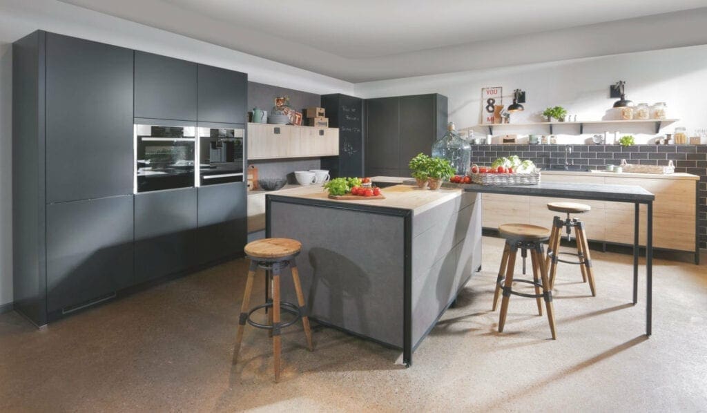 Bauformat Grey Matt L Shaped Kitchen With Island | MHK Kitchen Experts