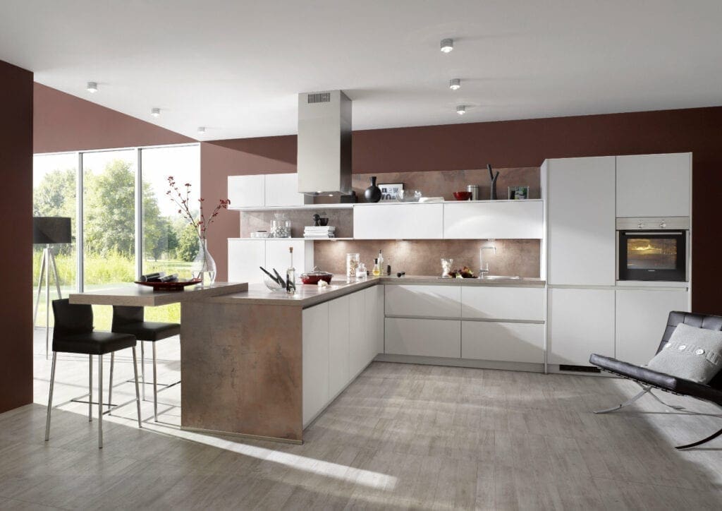 Bauformat Matt White Handleless Kitchen With Island | MHK Kitchen Experts