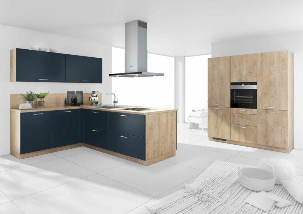 Bauformat Modern Navy Wood Compact Kitchen | MHK Kitchen Experts