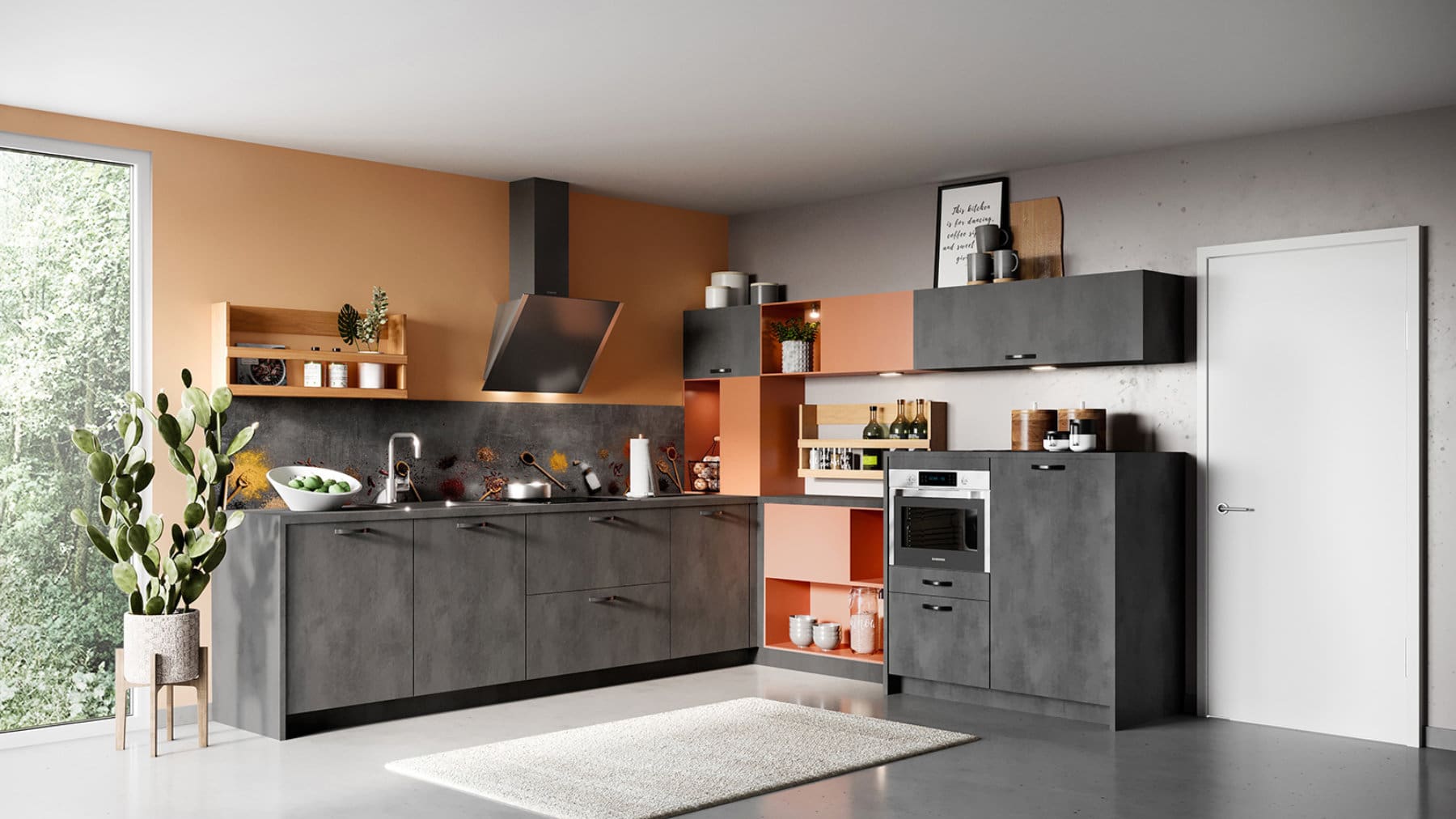 Brigitte Dark Concrete L Shaped Kitchen | MHK Kitchen Experts