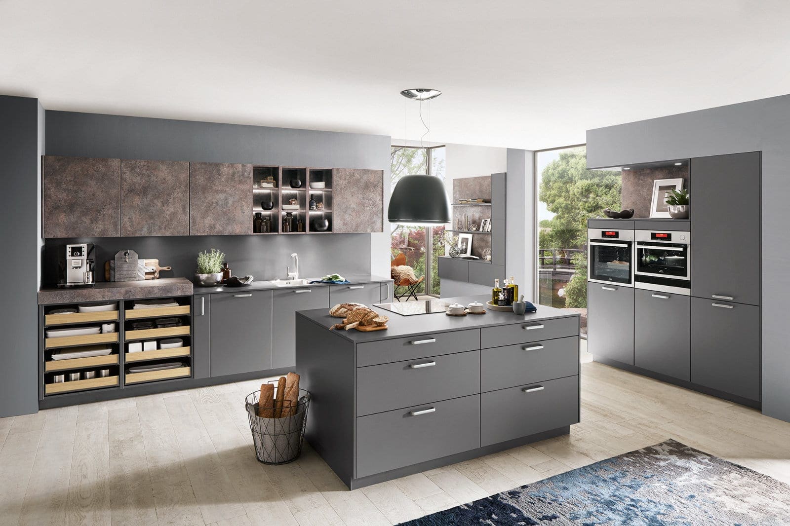 Nobilia Matt Grey Wood L Shaped Compact Kitchen 2021 2 | MHK Kitchen Experts