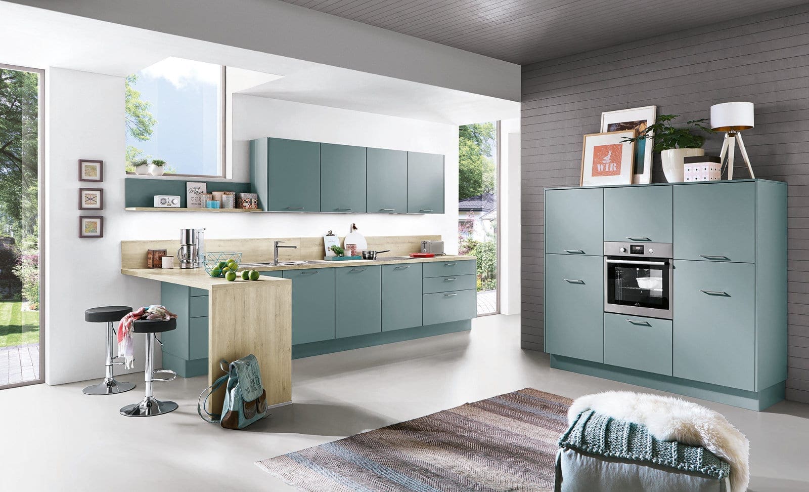 Nobilia Matt Grey Wood L Shaped Compact Kitchen 2021 | MHK Kitchen Experts