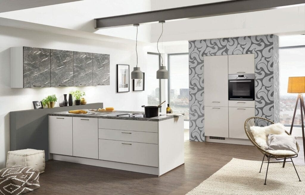 Nobilia Matt White Ceramic Open Plan Kitchen With Island 2021 | MHK Kitchen Experts