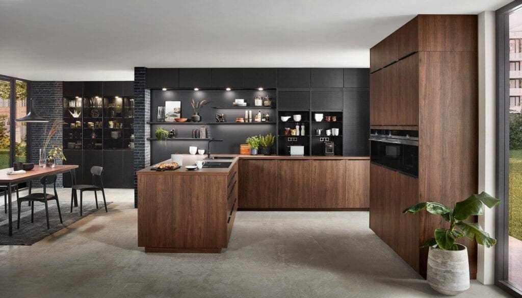 Nobilia Modern Dark Wood U Shaped Kitchen 2021 1 | MHK Kitchen Experts