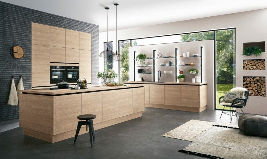 Nobilia Modern Handleless Wood Open Plan Kitchen With Island 2021 | MHK Kitchen Experts