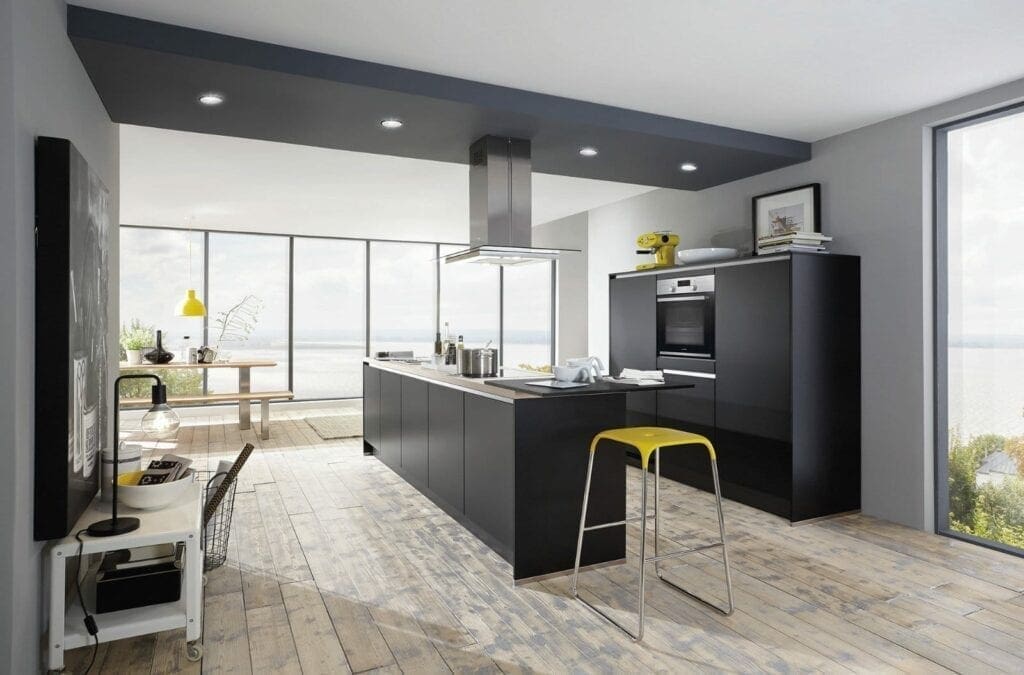 Nobilia Modern Matt Black Handleless Open Plan Kitchen With Island 2021 1 | MHK Kitchen Experts