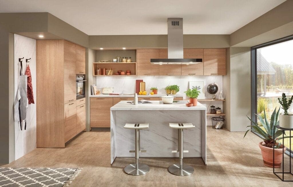 Nobilia Modern Wood Ceramic Open Plan Kitchen With Island 2021 1 | MHK Kitchen Experts