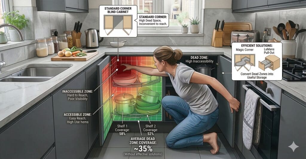 Infographic Showing Hard To Access Kitchen Corner Space | MHK Kitchen Experts