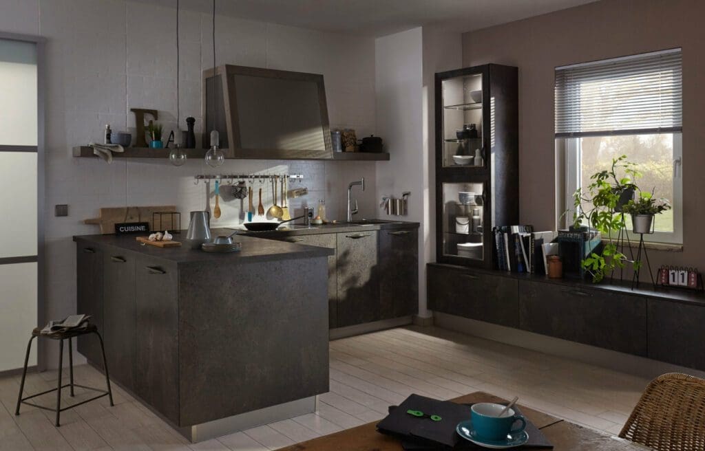 Small kitchen - Bauformat Dark Stone U Shaped Kitchen | MHK Kitchen Experts