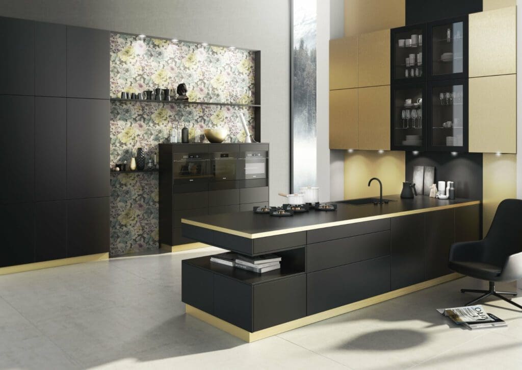 Kitchen Trends 2022 Bauformat Modern Matt Black + Gold Handleless Kitchen