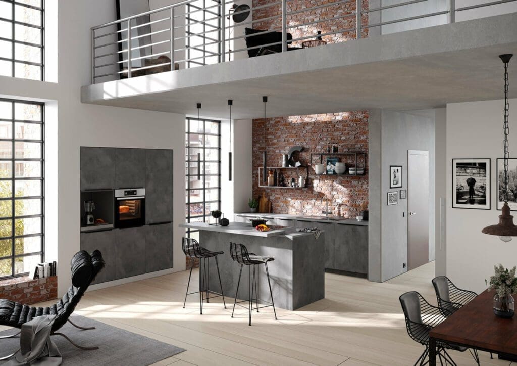 Kitchens without wall units -Brigitte Ceramic Look Open Plan Kitchen | MHK Kitchen Experts