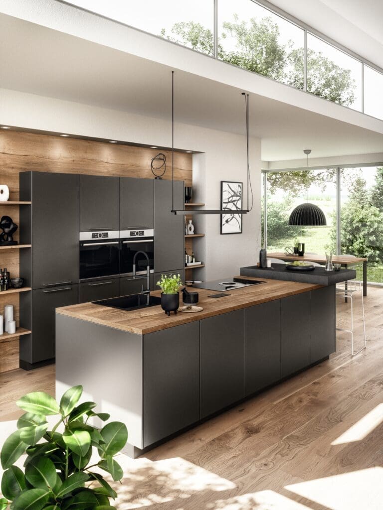 Nobilia Charcoal Matt Open Plan Kitchen | MHK Kitchen Experts