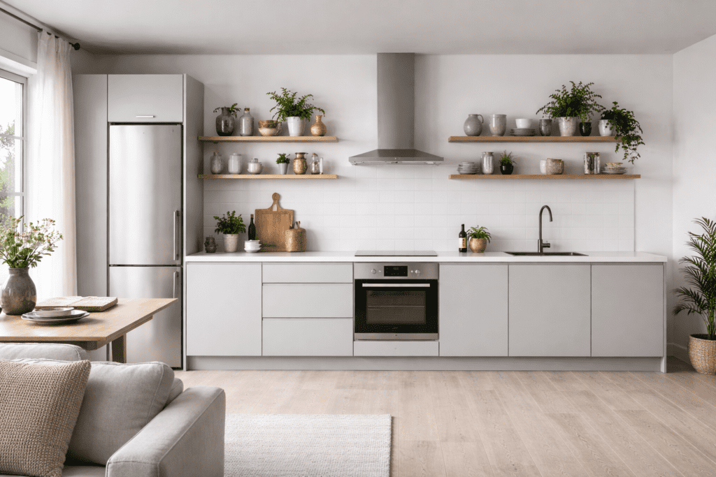 Light Grey One Wall Kitchen Layout | MHK Kitchen Experts