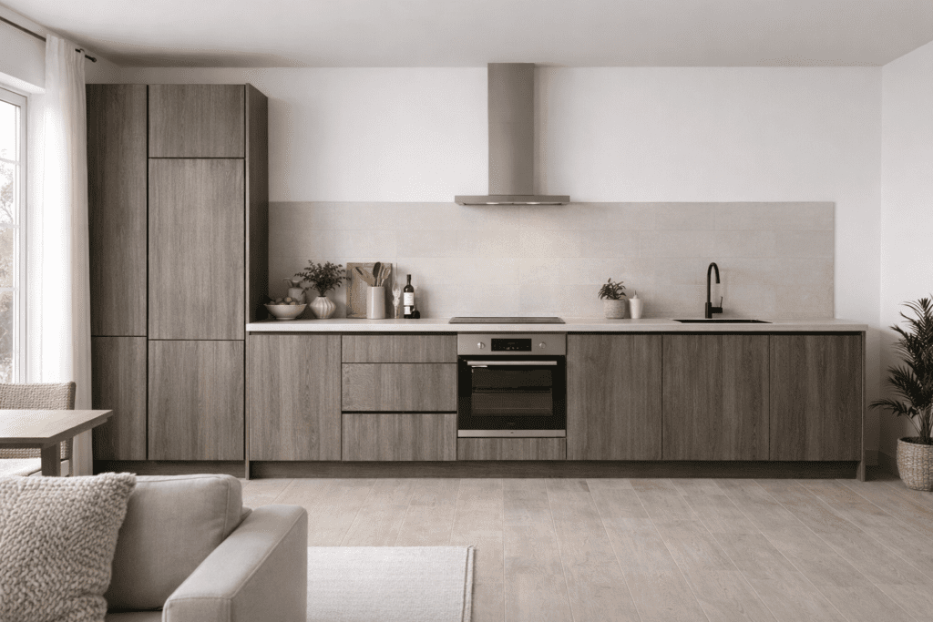 Wood Effect One Wall Kitchen Design 1 | MHK Kitchen Experts