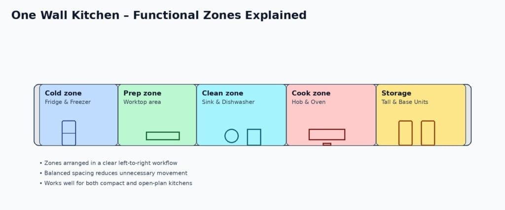 One Wall Kitchen Functional Zones Diagram V3 | MHK Kitchen Experts