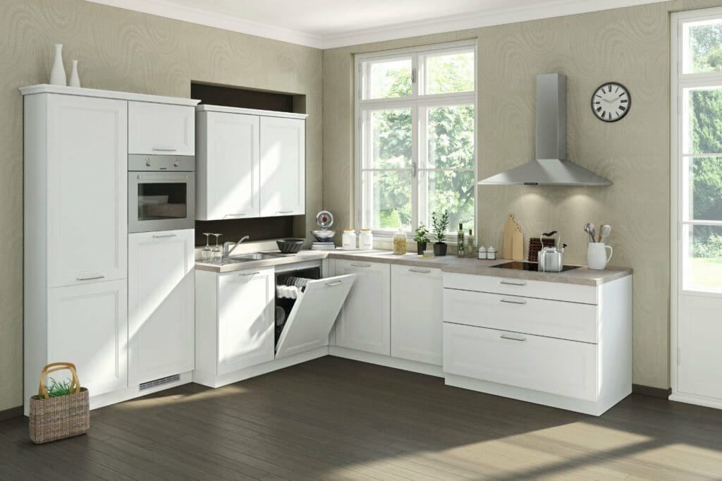 Bauformat White Shaker L Shaped Kitchen | MHK Kitchen Experts