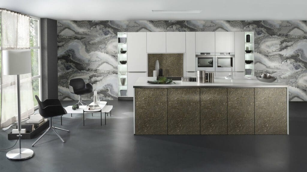 two tone kitchen design -Nobilia Modern Matt Black Wood Handleless L Shaped Kitchen With Island 2021 1 | MHK Kitchen ExpertsBauformat Matt Kitchen With Ceramic Island 1 | MHK Kitchen Experts