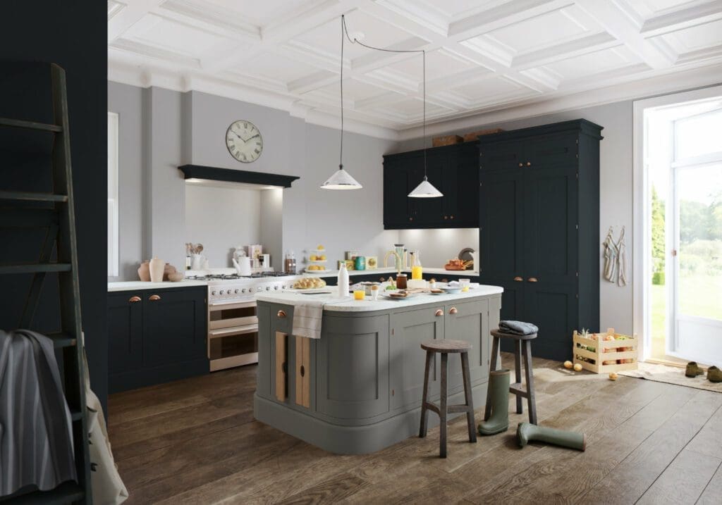 best kitchen colour palette - Nobilia Modern Matt Black Wood Handleless L Shaped Kitchen With Island 2021 1 | MHK Kitchen ExpertsManor Interiors Shaker L Shaped Kitchen With Island 1 | MHK Kitchen Experts