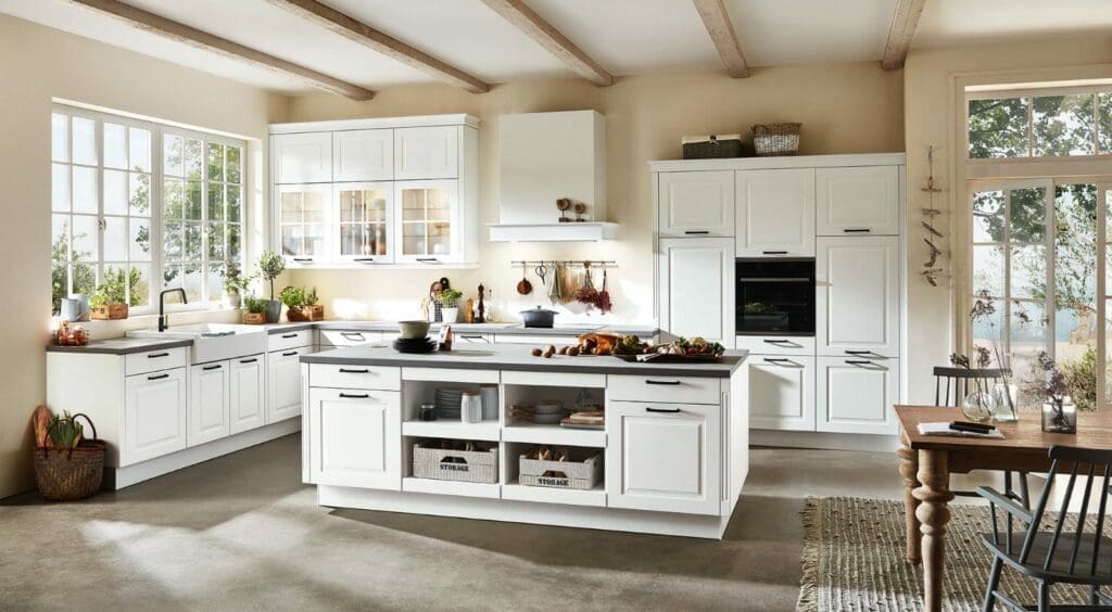 Practical kitchen design - Matt White Open Plan Shaker Kitchen With Island 2021 | MHK Kitchen Experts