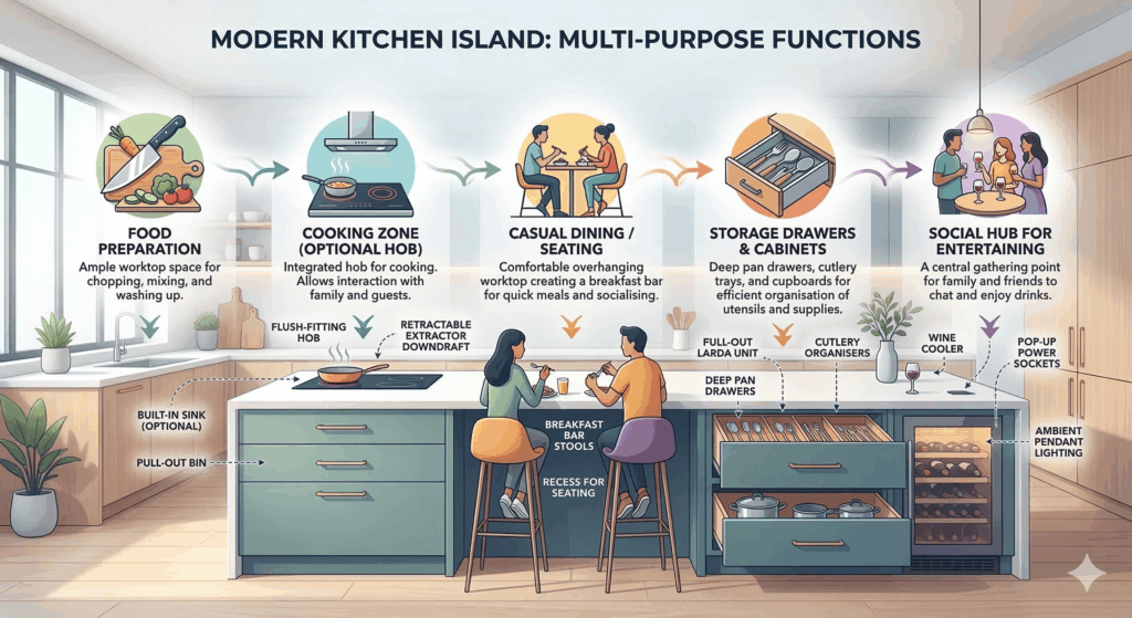An Infographic Showing A Multi Functional Kitchen Island Design 1 | MHK Kitchen Experts