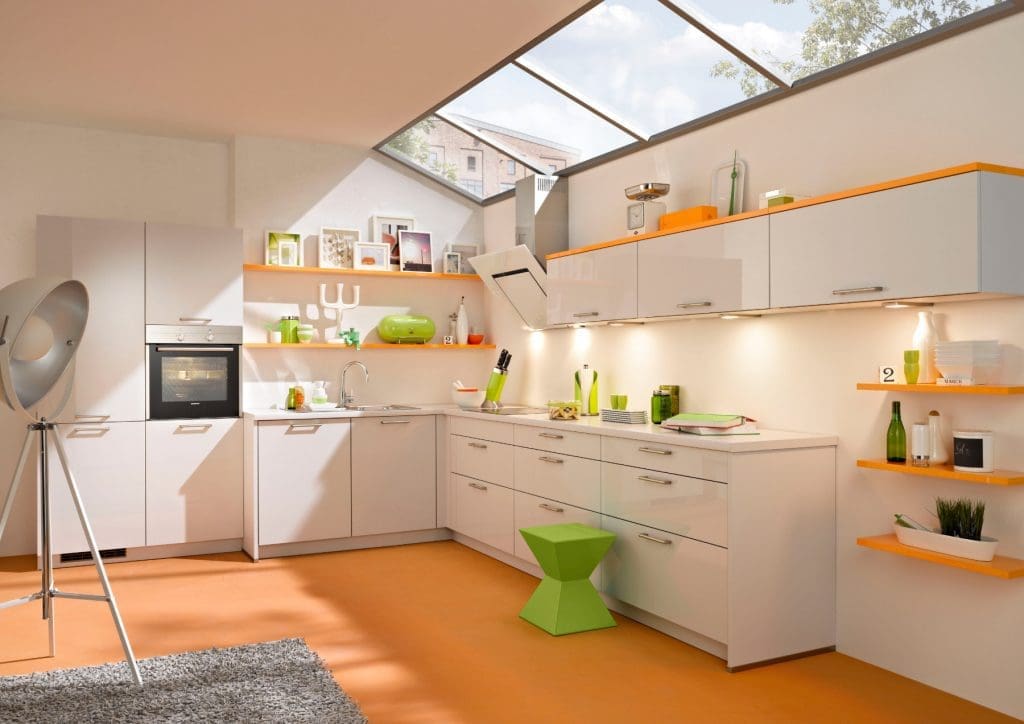 Bauformat High Gloss Light L Shaped Kitchen | MHK Kitchen Experts