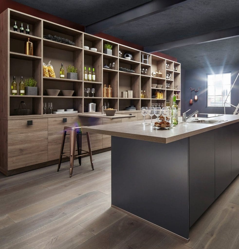 Bauformat Matt Grey Wood Open Plan Kitchen With Island 1 | MHK Kitchen Experts