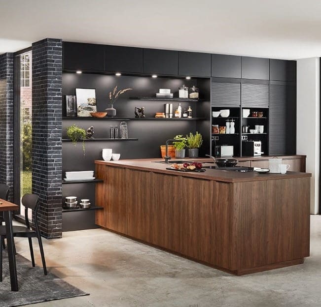 Nobilia Dark Wood Open Plan Kitchen 2021 1 2 | MHK Kitchen Experts