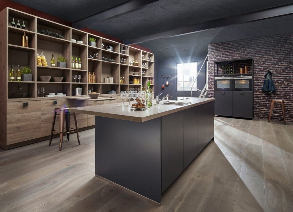 Bauformat Matt Grey Wood Open Plan Kitchen With Island | MHK Kitchen Experts