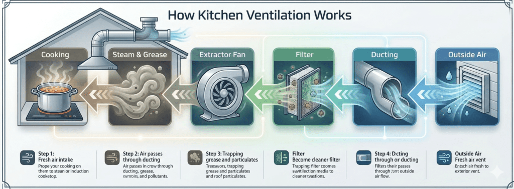 Diagram Of Basic Airflow Path In A Kitchen Extraction System | MHK Kitchen Experts