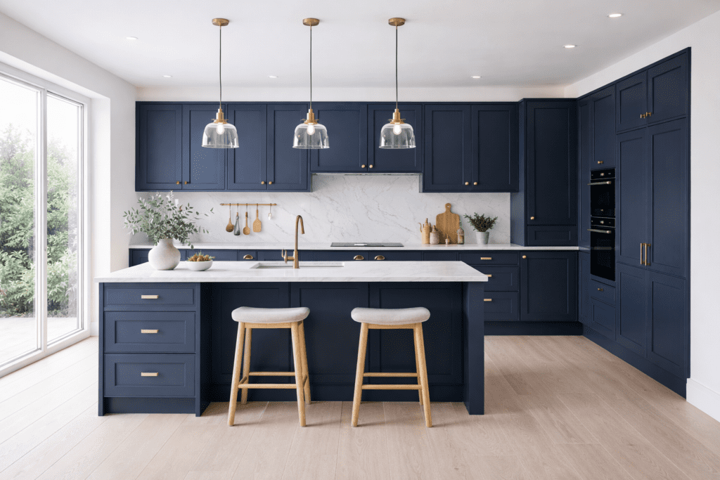Dark Blue Shaker Kitchen Design | MHK Kitchen Experts