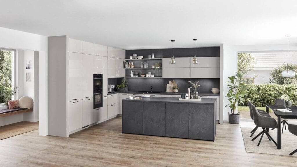 Nobilia Concrete Island Grey Kitchen | MHK Kitchen Experts