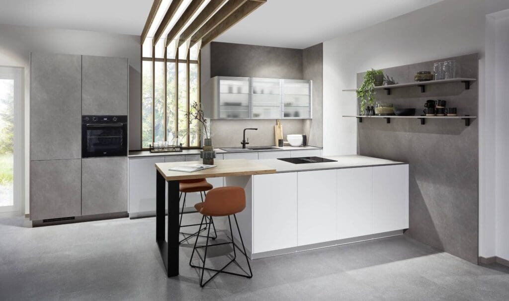 Nobilia U Shape Light Concrete Kitchen | MHK Kitchen Experts