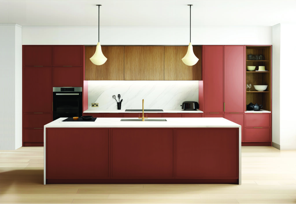 Aggersborg 2 1 Ral 3009 Oxide Red Oak Reeded | MHK Kitchen Experts
