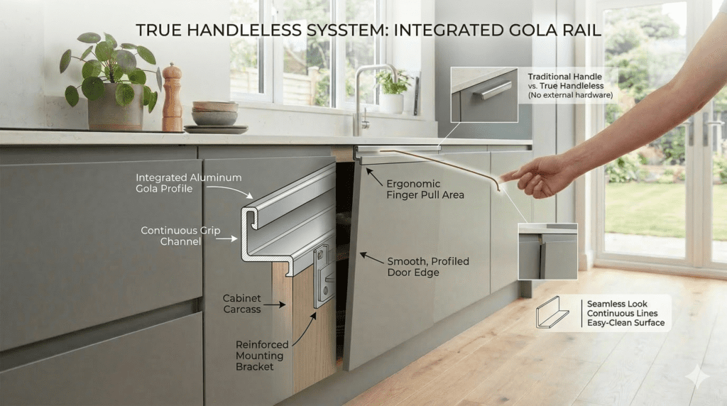 Diagram Showing Integrated Handleless Kitchen Channel System | MHK Kitchen Experts