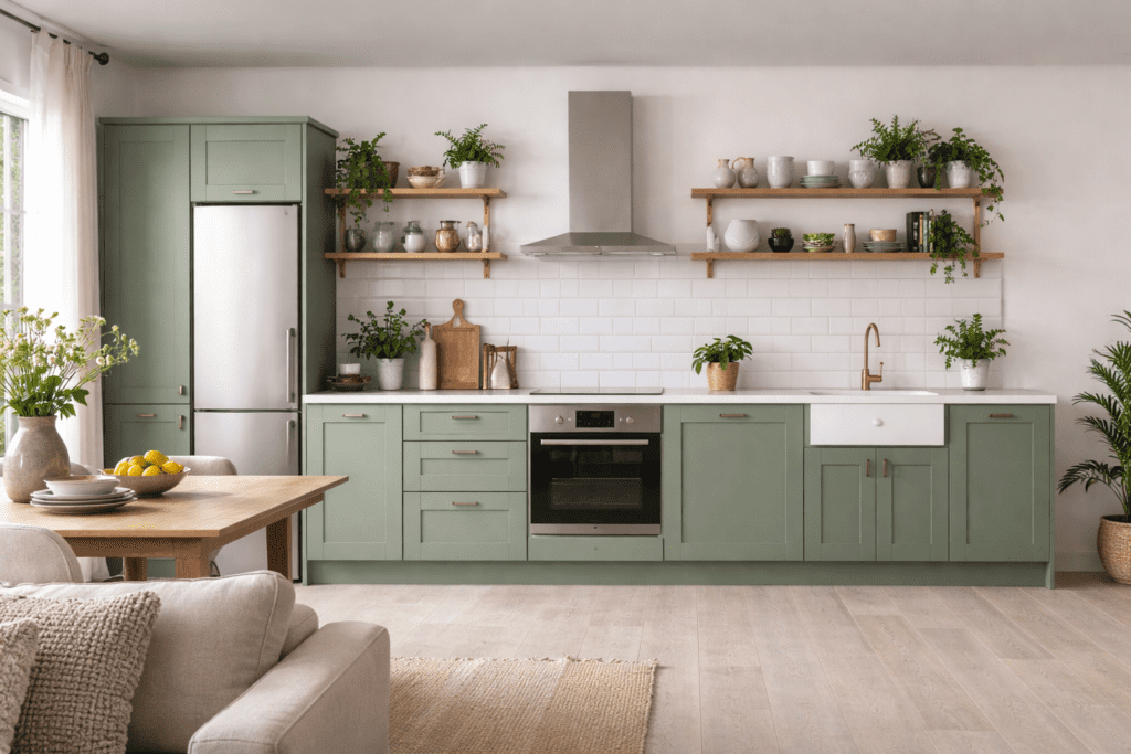 Green Shaker One Wall Kitchen Layout | MHK Kitchen Experts