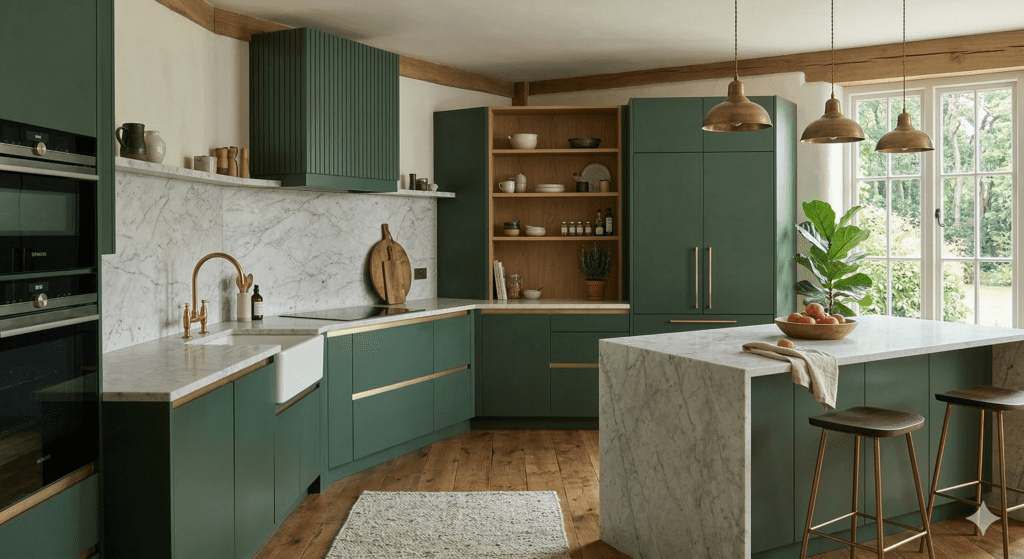 Modern Dark Green Kitchen With Gold Accents | MHK Kitchen Experts