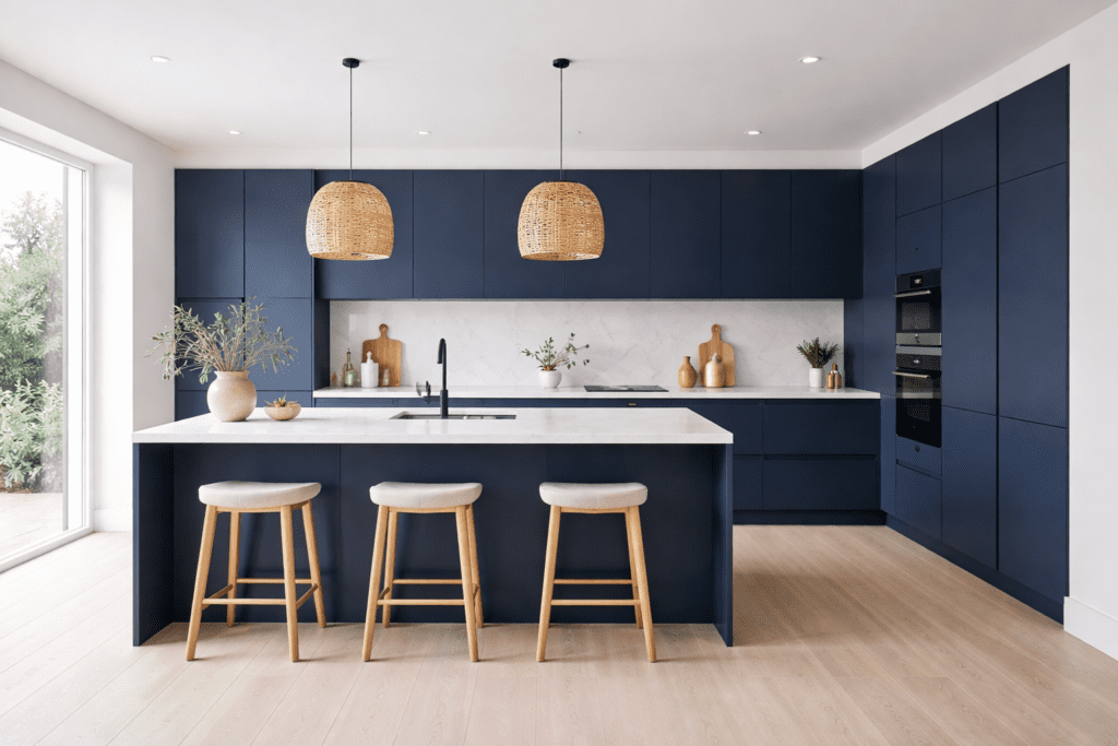 Modern Matt Navy Kitchen Design | MHK Kitchen Experts
